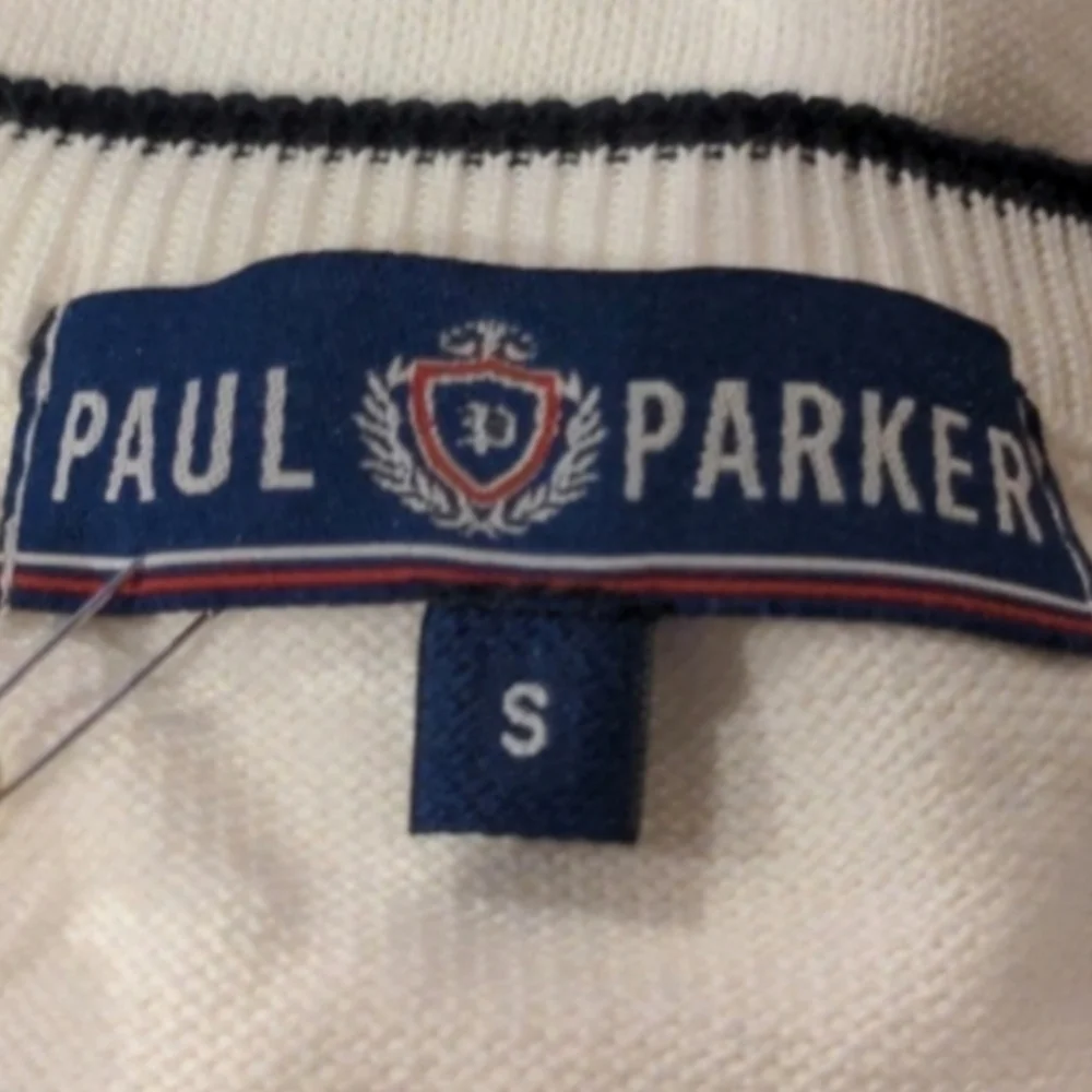 Paul Parker Off White Weave Textured Knit V Neck Pullover Sweater size Small